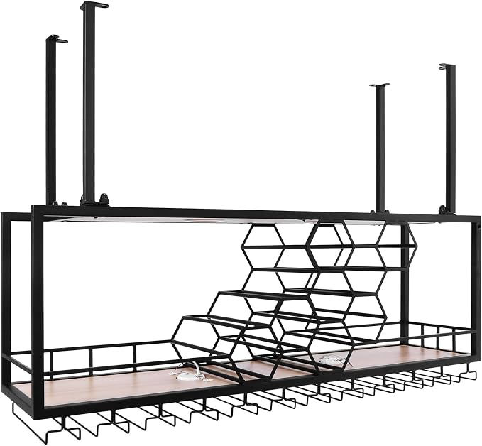 Metal Hanging Wine Rack, Metal Bar Liquor Bottle Display Shelf Wall Wine - Image 9