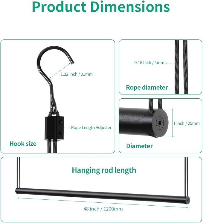 BaiNong Adjustable Closet Hanging Rod 48" Black Closet Rod Extender | Heavy - Image 4