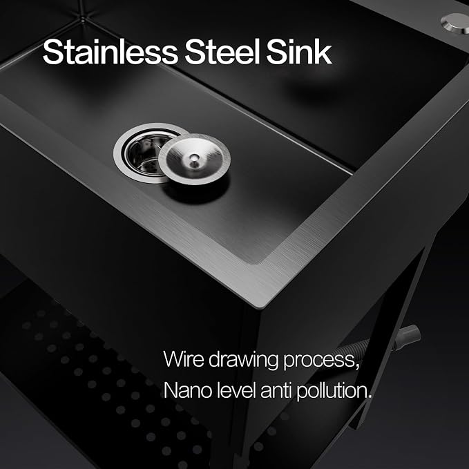 26" Freestanding Stainless Steel Utility Sink, Single Bowl Kitchen Sinks - Image 5