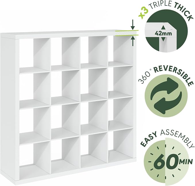 Furinno Cubicle Book Shelf, 16-Cube Bookshelf, Triple Thick Frame Cube Storage - Image 5