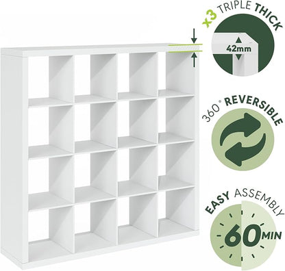 Furinno Cubicle Book Shelf, 16-Cube Bookshelf, Triple Thick Frame Cube Storage - Image 5