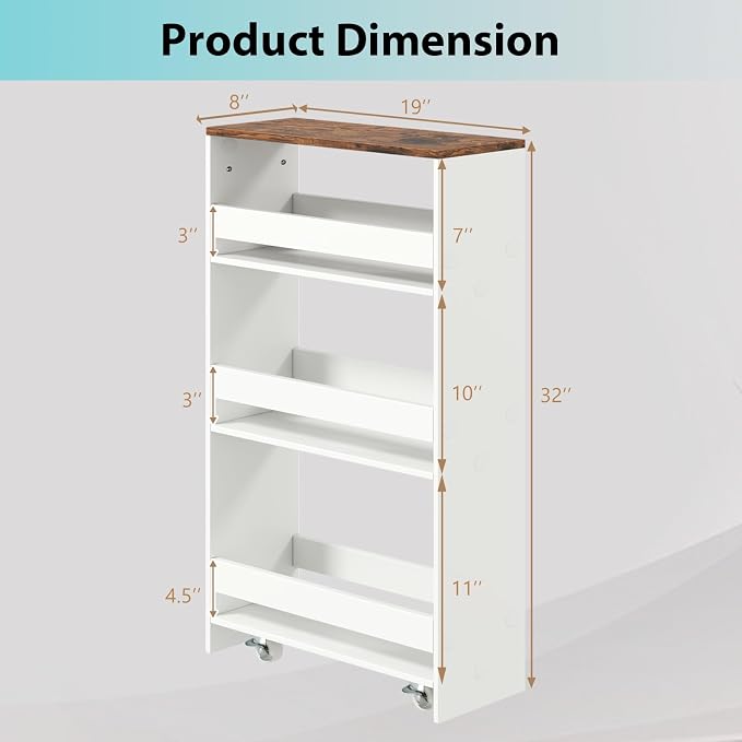 POWERSTONE 4-Tier Slim Storage Cart, Narrow Kitchen Rolling Cart w/Handle & - Image 2