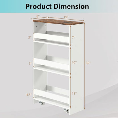 POWERSTONE 4-Tier Slim Storage Cart, Narrow Kitchen Rolling Cart w/Handle & - Image 2
