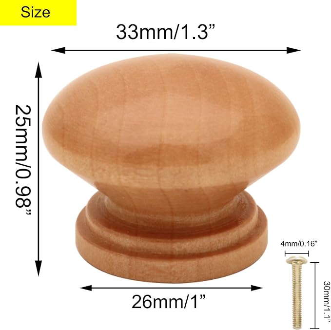 Wooden Cabinet Knobs 20Pcs, Log Varnish Dresser Wood Knobs Mushroom Wooden - Image 2