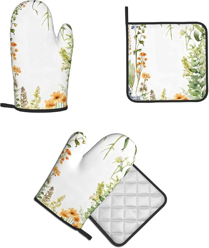 Springtime Herb Garden Gloves and Mats Set-Heat-Resistant Kitchen Gloves and - Image 7