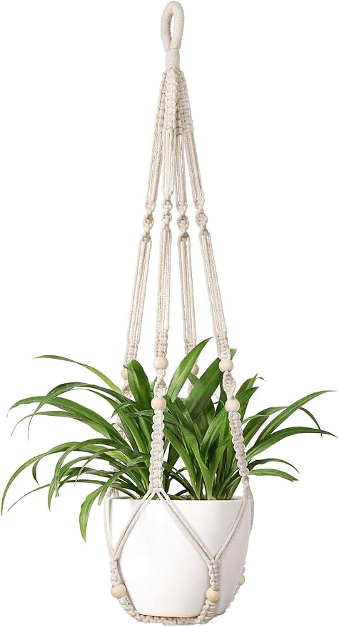 Mkono Macrame Plant Hanger Indoor 35 Inch Hanging Planter Basket Ivory 1Pc | by Mkono