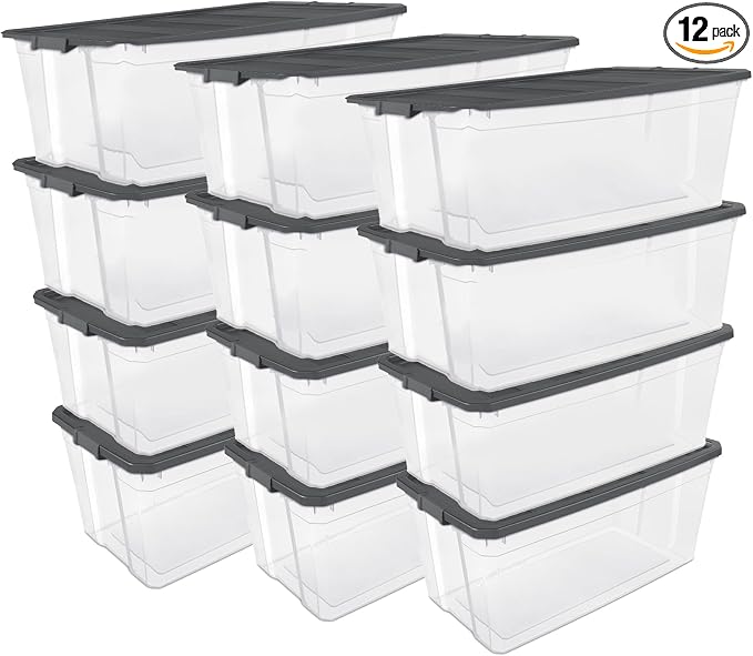 Sterilite 12-Pack Modular Stacker Box, Durable Clear Plastic Storage Bins by Sterilite
