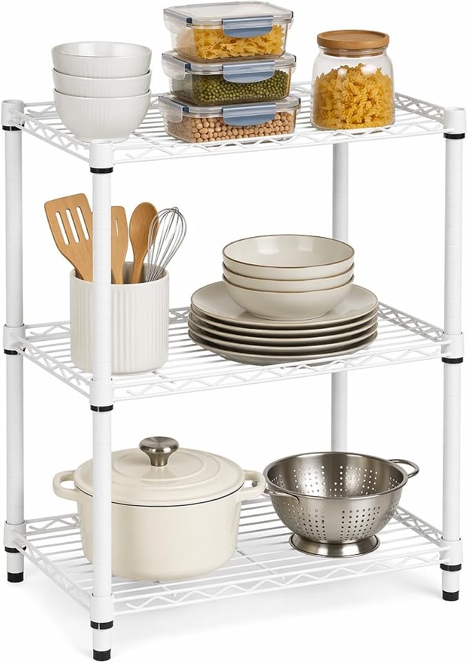 Honey-Can-Do 3-Tier White Wire Shelf, 250 lb/Shelf, kitchen & garage; no tools by Honey-Can-Do