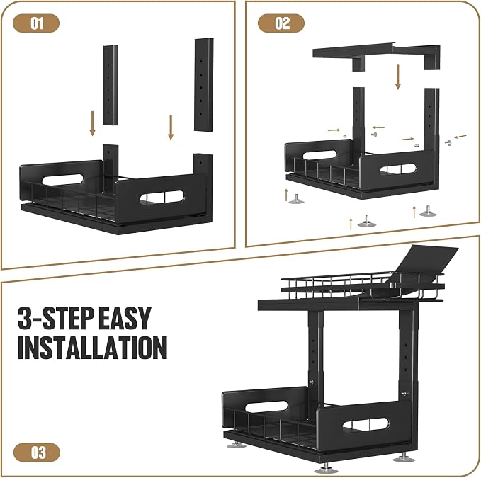 Under Sink Organizer Upgrade To Professional Rails, 2-Tier Dual Pull Out - Image 5