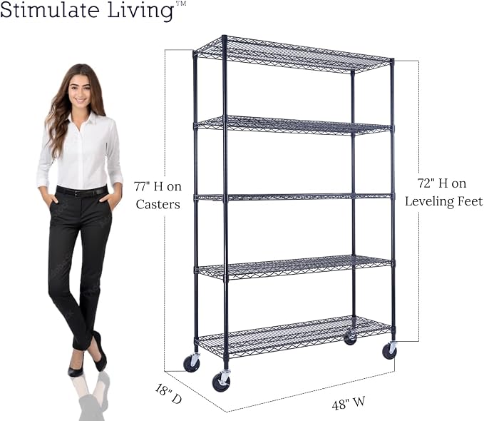 48"x18"x72" PRIME HEAVY DUTY Black 5-Tier Wire Shelving NSF 4000 LBS MAX - Image 5