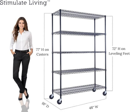 48"x18"x72" PRIME HEAVY DUTY Black 5-Tier Wire Shelving NSF 4000 LBS MAX - Image 5