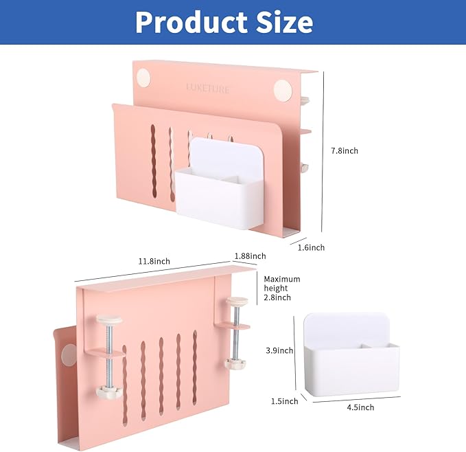LUKETURE Desk Side Storage Laptop Holder No Drill Clamp On Organizer | Steel - Image 3