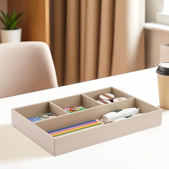 KINGFOM 4-Slot Leather Drawer Tray Desk Stationery Sundries Organizer Storage - Image 6