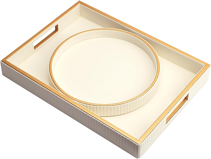SANZIE Leather Tray Desktop Storage Organizer Premium Serving Tray Decorative by SANZIE