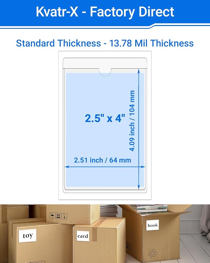 20 PCS Clear Self Adhesive Plastic Label Pockets, Top Loading Business & - Image 2