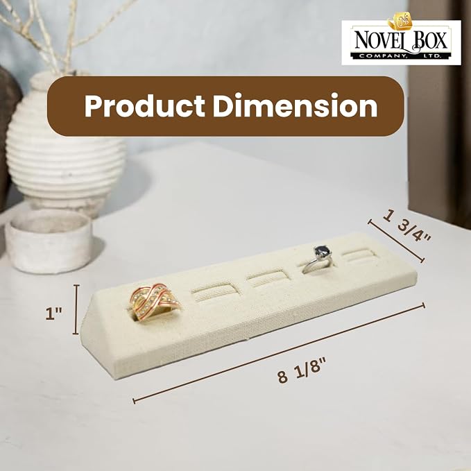 Novel Box 5-Slot Beige Linen Rings/Earrings/Cufflinks Holder Tray 8.12x1.75x1 - Image 2