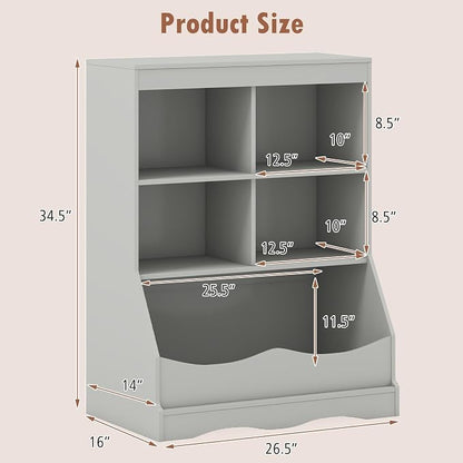Storage Organizer, Small Bookcase w/ 4 Open Cubes & 1 Bottom Compartment - Image 3