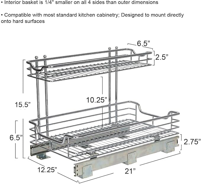 Household Essentials Glidez 2‑Tier Large Multipurpose Chrome‑Plated Steel - Image 3