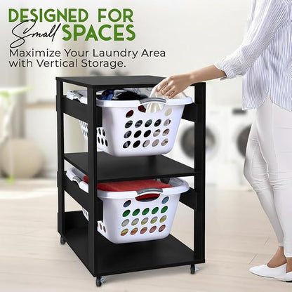 Laundry Basket Holder Shelf, Stackable Laundry Sorter, 2 Tier | Engineered Wood - Image 4