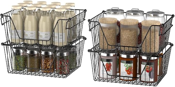Slideep Wire Storage Baskets for Organizing, 4 Pack 14'' Stacking Metal Wire - Image 3