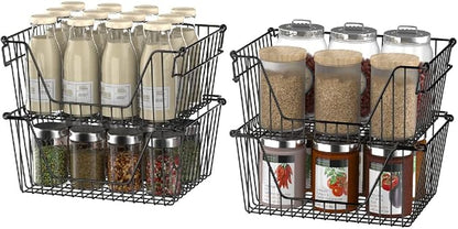 Slideep Wire Storage Baskets for Organizing, 4 Pack 14'' Stacking Metal Wire - Image 3