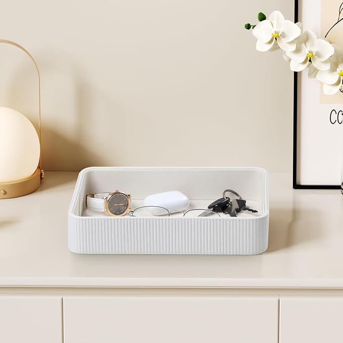 PU Leather Valet Tray Organizer, Modern Nightstand Organizer Bedside Desktop - Image 6