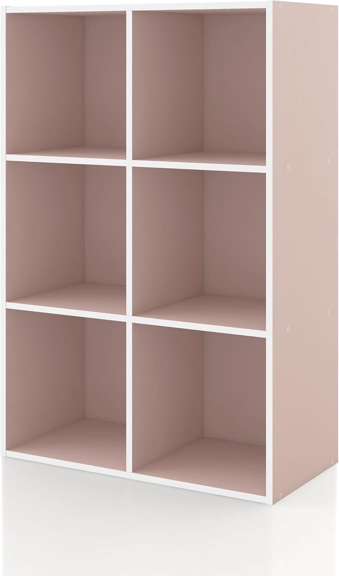 Homes: Inside + Out Apexa 6-Cube Storage Organizer Shelves, Stackable Wood by HOMESInsideOut
