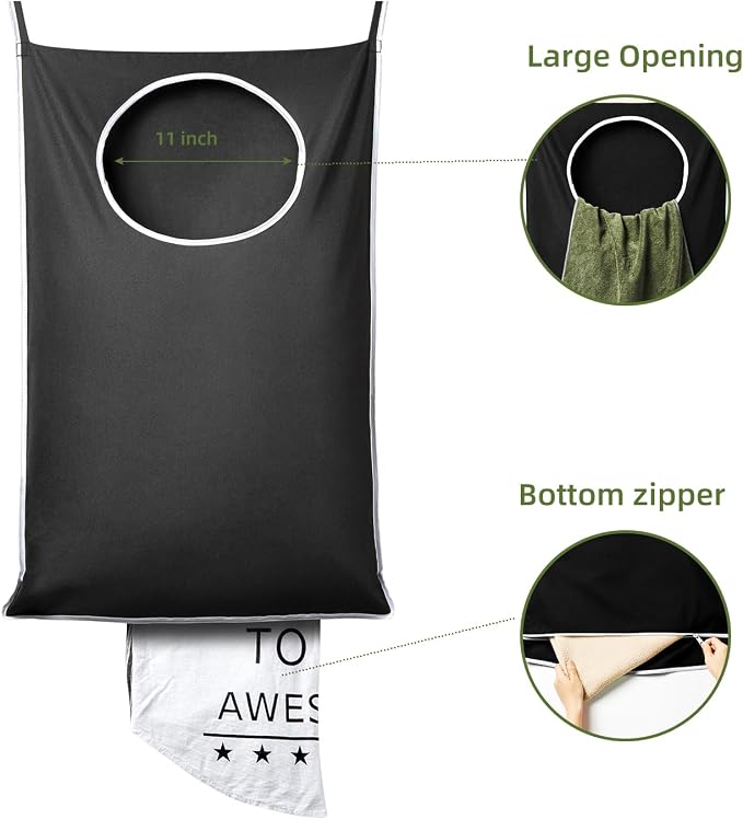 KEEPJOY XL Black Door Hanging Laundry Hamper, 36.5" x 22.5" Large Capacity - Image 4