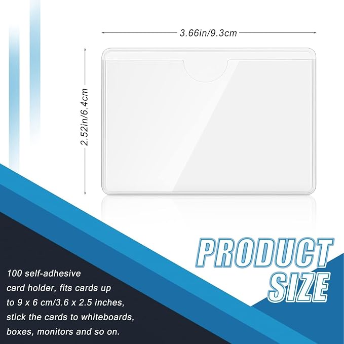 100 Pack Clear Self-Adhesive Business Card Pockets and Top Open Library Card - Image 2