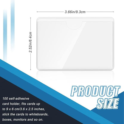 100 Pack Clear Self-Adhesive Business Card Pockets and Top Open Library Card - Image 2
