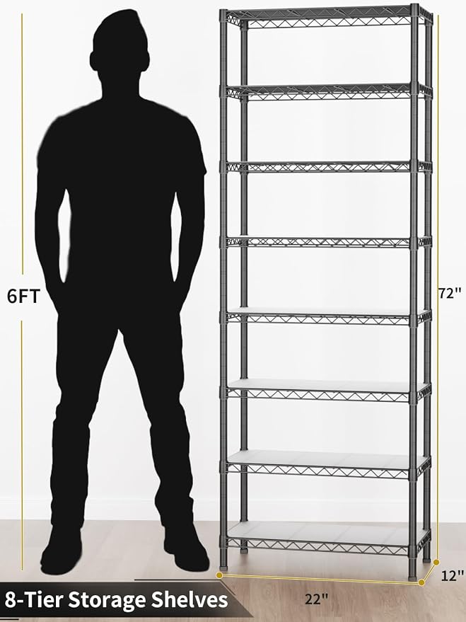 8 Tier Adjustable Storage Shelves Heavy Duty Metal Shelf Wire Shelving Unit - Image 3