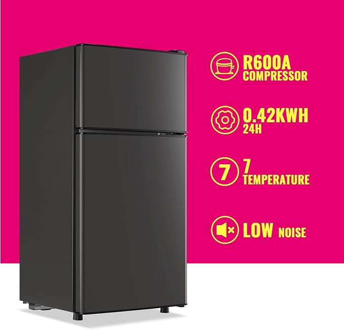 Mini Fridge with Top Freezer Apartment Size Dual Door Compact Small Refrigerator - Image 3