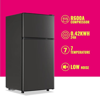 Mini Fridge with Top Freezer Apartment Size Dual Door Compact Small Refrigerator - Image 3