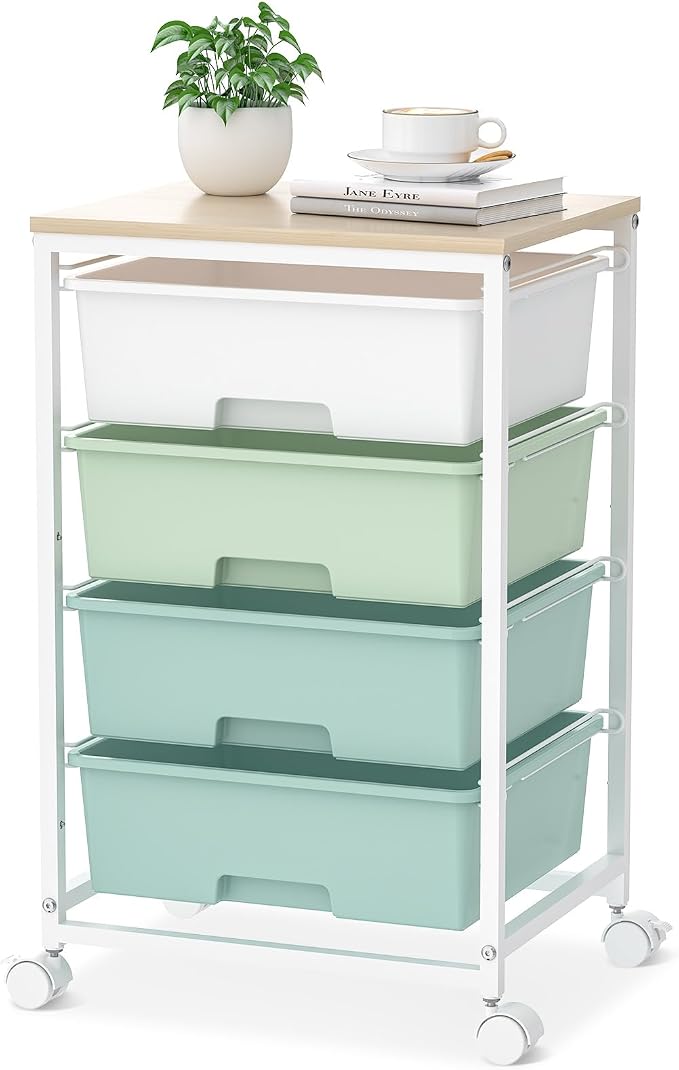Utility Cart with 4 Drawers, Rolling Storage Cart with Drawers, Storage Rolling by SYKIARIOL