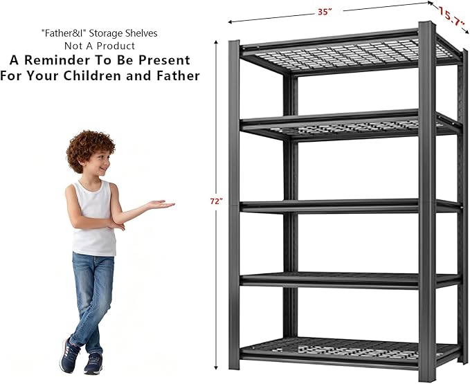 35" W Father&I 5-Shelf Industrial Adjustable Heavy-Dudy Tall Metal Garage - Image 3