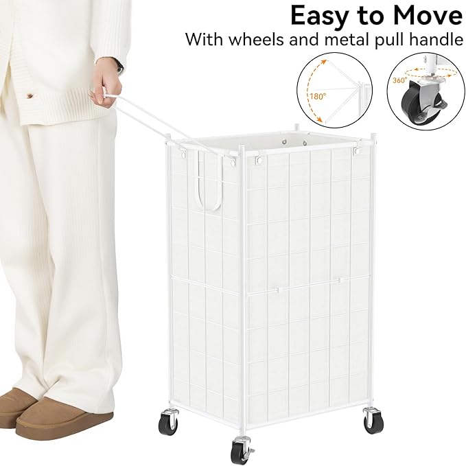 WOWLIVE Laundry Hamper with Wheels, Metal Wire Frame Rolling Laundry Basket - Image 5