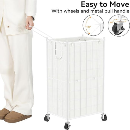 WOWLIVE Laundry Hamper with Wheels, Metal Wire Frame Rolling Laundry Basket - Image 5