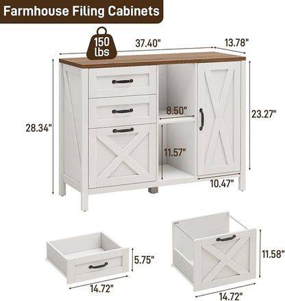 Halitaa 3 Drawer File Cabinet, Farmhouse Style Lateral Filing Cabinet Suitable - Image 3
