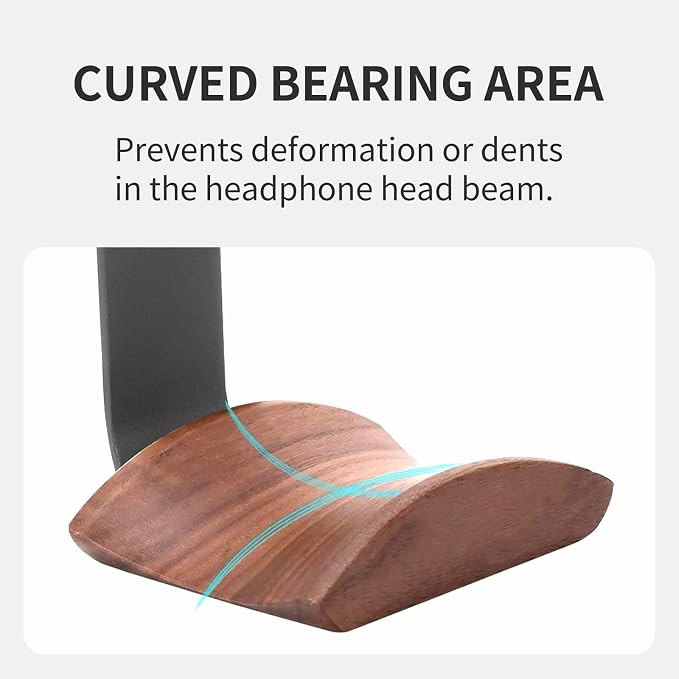 Walnut Wood Headphone Wall Mount Holder, 2 Pack Curved Headset Hangers - Image 3