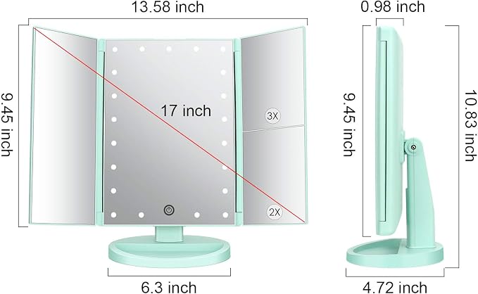 deweisn Tri-Fold Lighted Vanity Tabletop Mount Mirror - Image 2