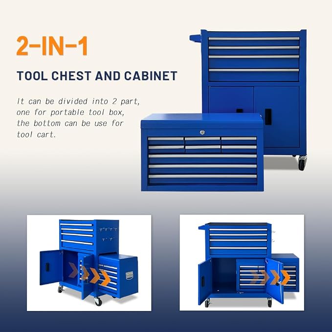 13-Drawer Double Door Rolling Tool Chest, 2 in 1 Detachable Tool Chest - Image 6