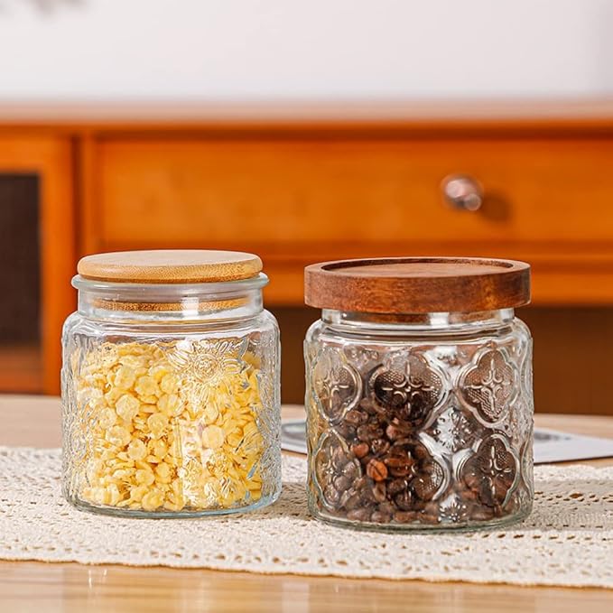 ANSQU Set of 4 Vintage Glass Airtight Storage Jars, 17 FL OZ Glass Storage - Image 3