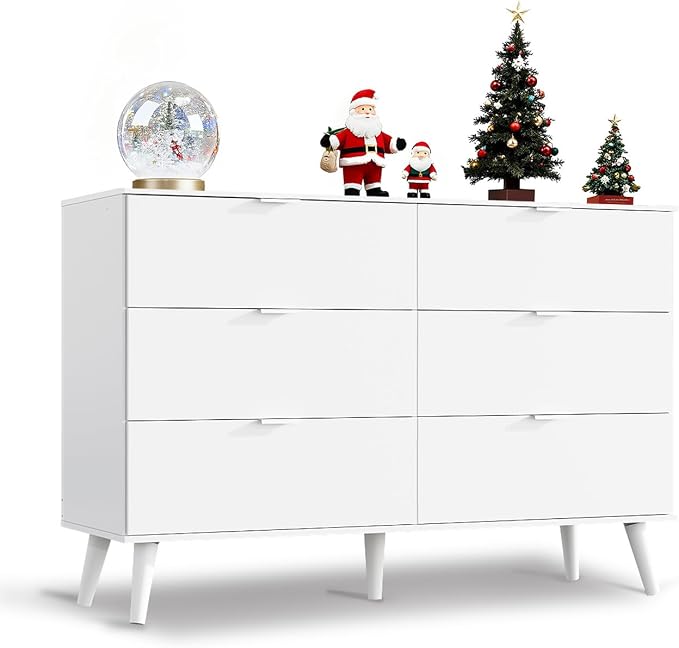 WLIVE 6 Drawer Dresser for Bedroom, 47.24'' Wide Wooden White Dresser, Storage by WLIVE