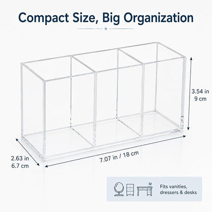 Tofficu Acrylic Makeup Brush Holder, 3 Compartment Clear Cosmetic Organizer - Image 2