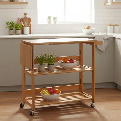 Foldable Kitchen Cart, Open Utility Cart, Serving Trolley on Wheels, Compact - Image 2