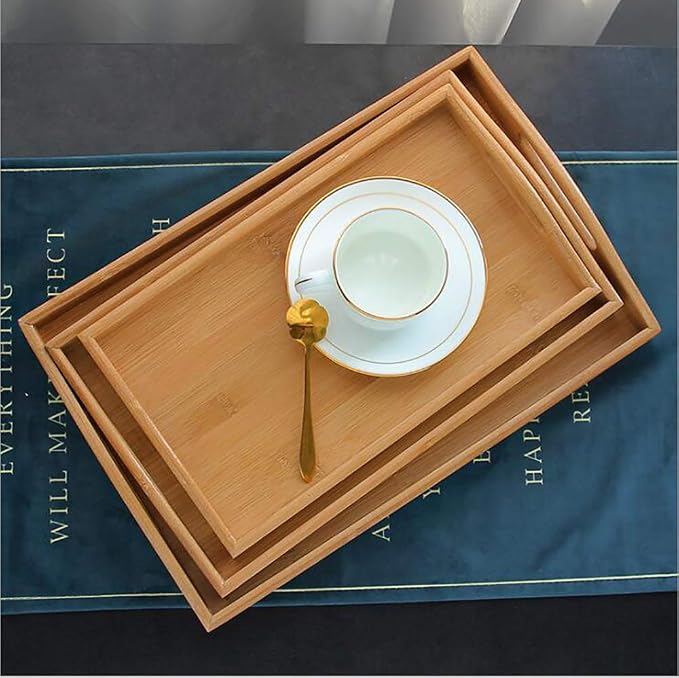 Bamboo Serving Tray with Handles, Tabletop Countertop Tea Coffee Breakfast Tray - Image 5