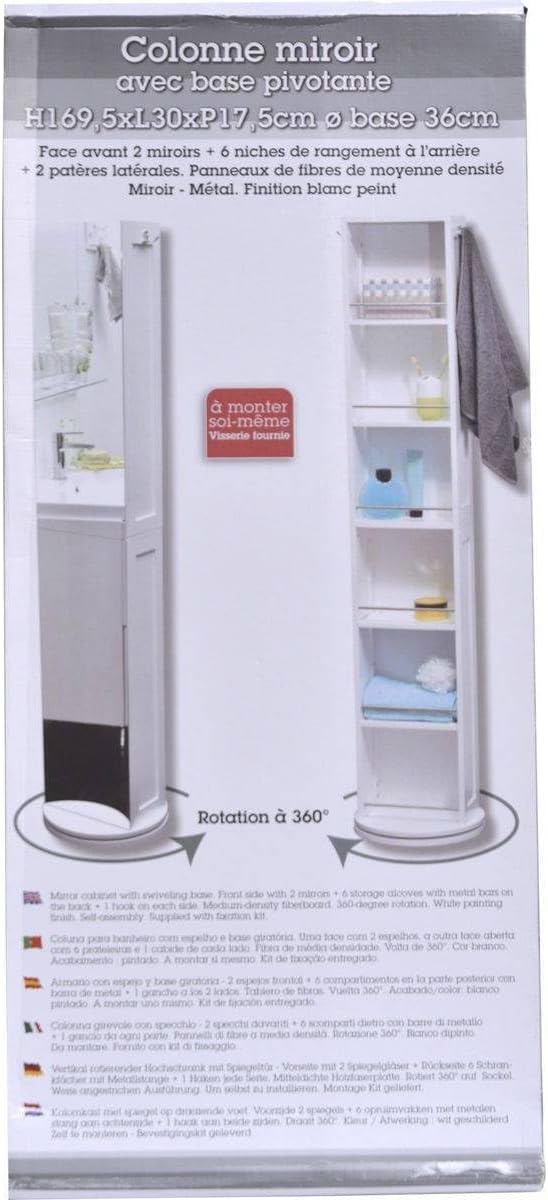 Bathroom Floor Cabinet with Mirror – Rotating Storage Tower with 360° Swivel - Image 3