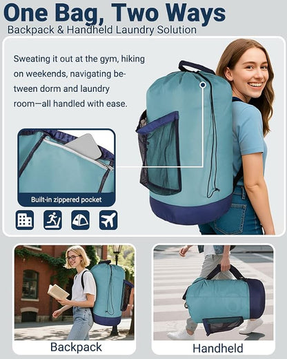 Laundry Bag with Shoulder Straps and Mesh Pocket Laundry Backpack Large - Image 4
