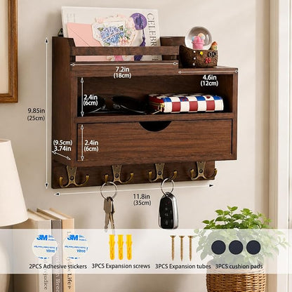 Key and Mail Holder for Wall, Wooden Key and Mail Organizer - Image 2