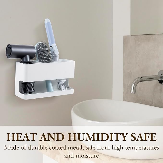 MyGift Hair Tool Organizer, 3-in-1 Metal Hair Dryer Holder, Wall Mounted Blow - Image 3
